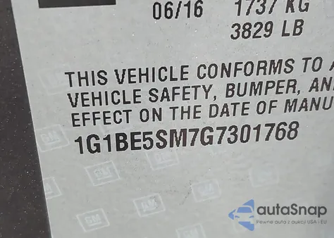 2016 Chevrolet Cruze Lt Auto из США, поврежденный, VIN 1G1BE5SM7G7301768